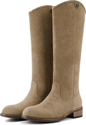 Riding Boots For Women Round Toe Chunky Heel Knee High Boots Vintage Metal Hardware Tall Booties Pull on 2025 Fall Winter in Saudi Arabia