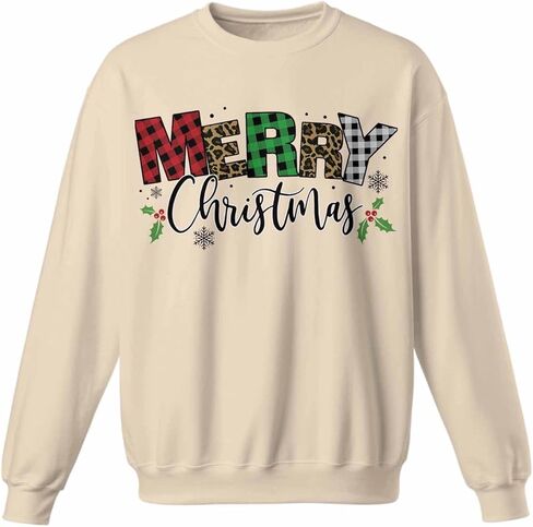Ship Next Day, Sweatshirt for Men Women Merry Christmas Leopard Print Plaid Crewneck Sweatshirt Long Sleeve Pullover in Saudi Arabia