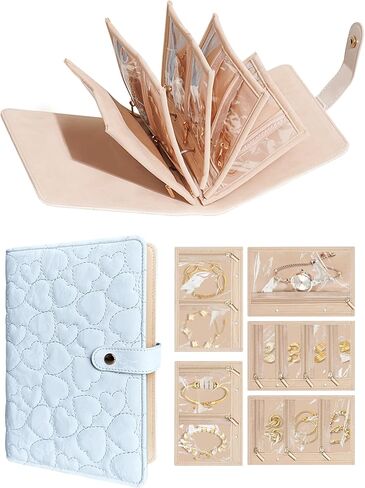 Travel Jewelry Organizer Case, Portable Jewelry Storage Roll Bag with Clear Zipper Velvet Pouch, Jewelry Holder Book Ring Binder for Bracelet, Necklace, Earring, Ring (Pink) in Saudi Arabia