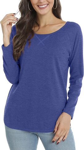 POPYOUNG Womens Fall Winter Casual Shirts Long Sleeve Side Split Pullover Tunic Tops for Leggings Loose Blouse in Kuwait