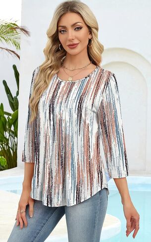 OFEEFAN 3/4 Length Sleeve Womens Tops Dressy Casual Women's Clothing Spring Outfits for Women 2026 Beach Vacation Clothes in Saudi Arabia