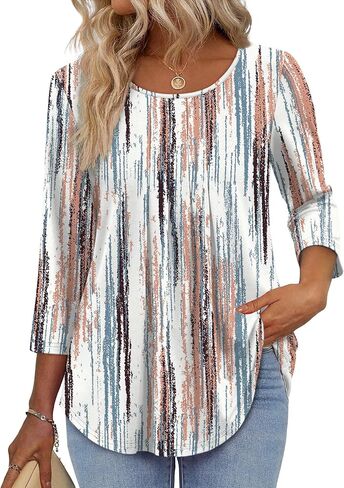 OFEEFAN 3/4 Length Sleeve Womens Tops Dressy Casual Women's Clothing Spring Outfits for Women 2026 Beach Vacation Clothes in Saudi Arabia