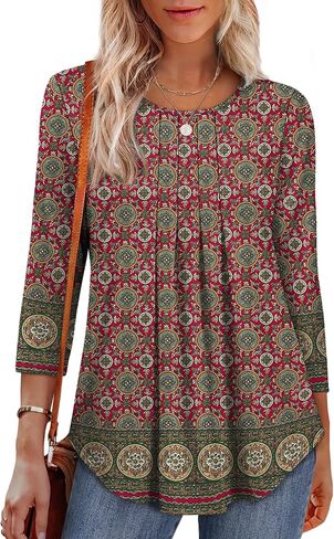 OFEEFAN 3/4 Length Sleeve Womens Tops Dressy Casual Women's Clothing Spring Outfits for Women 2026 Beach Vacation Clothes in Saudi Arabia