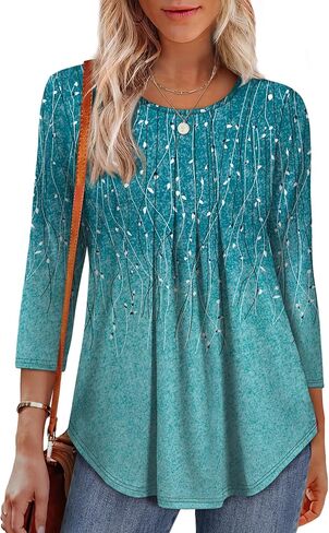 OFEEFAN 3/4 Length Sleeve Womens Tops Dressy Casual Women's Clothing Spring Outfits for Women 2026 Beach Vacation Clothes in Saudi Arabia