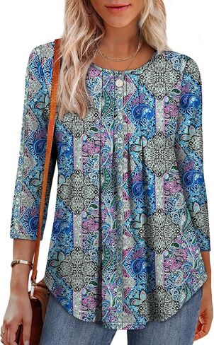 OFEEFAN 3/4 Length Sleeve Womens Tops Dressy Casual Women's Clothing Spring Outfits for Women 2026 Beach Vacation Clothes in Saudi Arabia