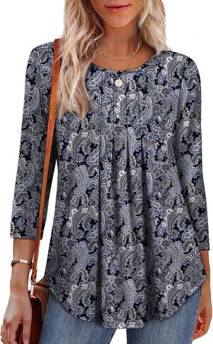 OFEEFAN 3/4 Length Sleeve Womens Tops Dressy Casual Women's Clothing Spring Outfits for Women 2026 Beach Vacation Clothes in Saudi Arabia