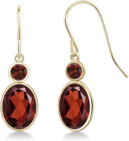أقراط متدلية من الذهب الأصفر عيار 14 قيراط من Gem Stone King وخطاف من العقيق الأحمر على شكل سمكة فرنسية للنساء | 3.04 كتو | جوهرة الميلاد الأحجار الكريمة | بيضاوي 8 × 6 مم | جولة 3 مم | هدايا مجوهرات راقية لأمها وزوجتها in Kuwait
