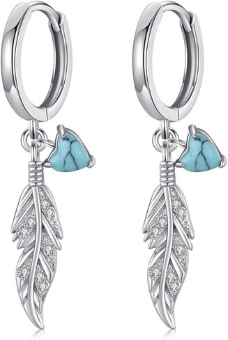 Turquoise Earrings 925 Sterling Silver Feather Dangle Earrings Western Earring Native American Jewelry Gifts for Women in Saudi Arabia