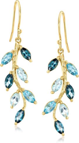Ross-Simons 3.90 ct. t.w. Tonal Blue Topaz Vine Drop Earrings in 18kt Gold Over Sterling in Saudi Arabia