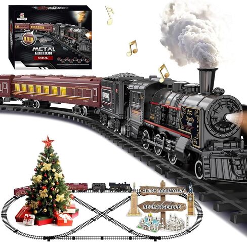 Electric Train Sets for Kids Metal Alloy Christmas Train Toys Steam Locomotive, Glowing Passenger Carriages, Luxury Tracks, Light & Sounds Rechargeable Birthday Gifts for Boys Girls Green in Saudi Arabia