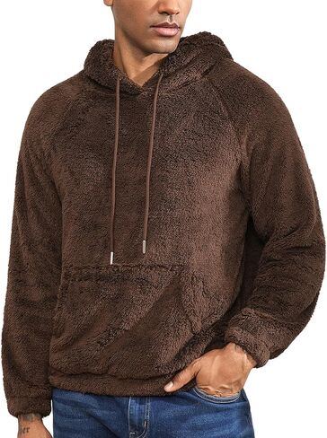 Flygo Mens Fuzzy Hoodie Sherpa Pullover Hoodies Casual Long Sleeve Hooded Sweatshirt Warm Fall Winter Fluffy Sweater in Saudi Arabia