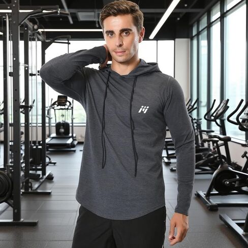Men's Gym Workout Active Long Sleeve Pullover Lightweight Hoodie Casual Hooded Sweatshirts Grey in Saudi Arabia