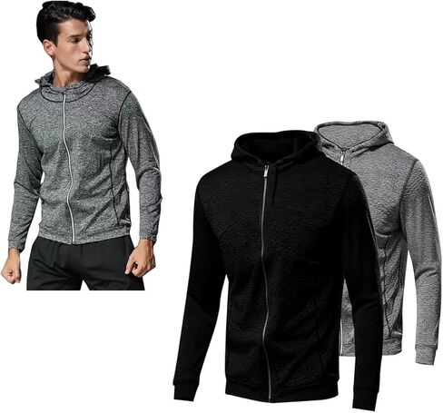 2-Pack Men's Lightweight Hoodies - Full Zip Up Breathable Athletic Jackets, for Fall Winter Gym Running Sports Wear in Saudi Arabia