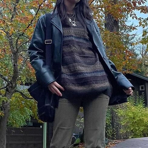 Winter 90s Grunge Aesthetic Streetwear Sweater Retro Y2k Vintage Gothic Loose Women Knit Pullover Striped Jumper in Saudi Arabia