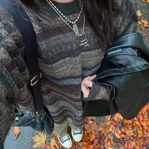 Winter 90s Grunge Aesthetic Streetwear Sweater Retro Y2k Vintage Gothic Loose Women Knit Pullover Striped Jumper in Saudi Arabia