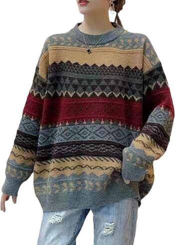 Winter 90s Grunge Aesthetic Streetwear Sweater Retro Y2k Vintage Gothic Loose Women Knit Pullover Striped Jumper in Saudi Arabia