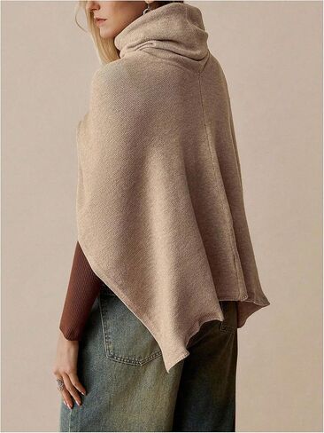 MakeMeChic Women's Ponchos Sweater High Neck Shawl Wrap Knit Pullover Tops in Kuwait