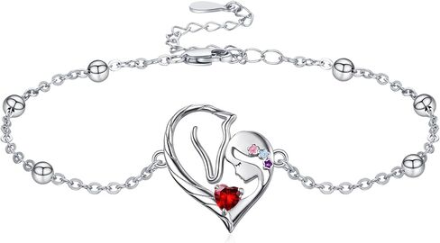 TANGPOET Horse Heart Birthstone Bracelet Jewelry Gifts for Horse Lovers Women 925 Sterling Silver Charm Link Bracelets Presents for Birthday Christmas，7"+2" Adjustable Chain in Saudi Arabia