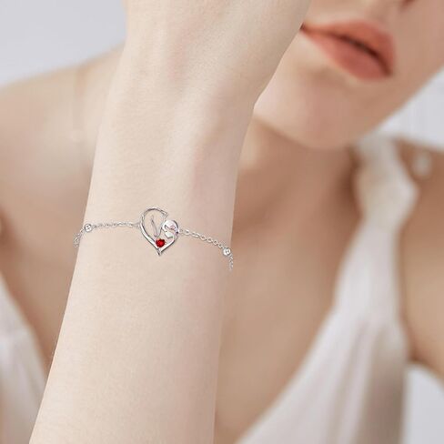 TANGPOET Horse Heart Birthstone Bracelet Jewelry Gifts for Horse Lovers Women 925 Sterling Silver Charm Link Bracelets Presents for Birthday Christmas，7"+2" Adjustable Chain in Saudi Arabia