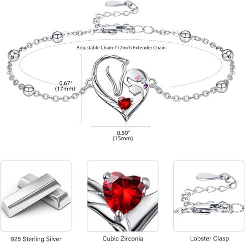 TANGPOET Horse Heart Birthstone Bracelet Jewelry Gifts for Horse Lovers Women 925 Sterling Silver Charm Link Bracelets Presents for Birthday Christmas，7"+2" Adjustable Chain in Saudi Arabia