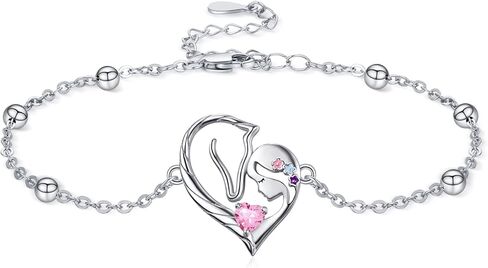 TANGPOET Horse Heart Birthstone Bracelet Jewelry Gifts for Horse Lovers Women 925 Sterling Silver Charm Link Bracelets Presents for Birthday Christmas，7"+2" Adjustable Chain in Saudi Arabia