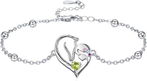 TANGPOET Horse Heart Birthstone Bracelet Jewelry Gifts for Horse Lovers Women 925 Sterling Silver Charm Link Bracelets Presents for Birthday Christmas，7"+2" Adjustable Chain in Saudi Arabia