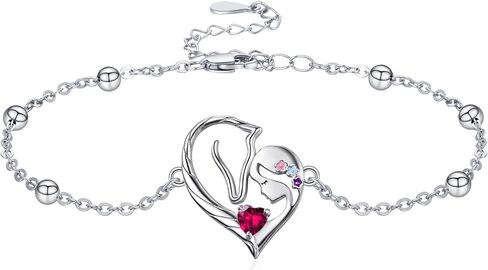 TANGPOET Horse Heart Birthstone Bracelet Jewelry Gifts for Horse Lovers Women 925 Sterling Silver Charm Link Bracelets Presents for Birthday Christmas，7"+2" Adjustable Chain in Saudi Arabia