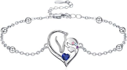 TANGPOET Horse Heart Birthstone Bracelet Jewelry Gifts for Horse Lovers Women 925 Sterling Silver Charm Link Bracelets Presents for Birthday Christmas，7"+2" Adjustable Chain in Saudi Arabia
