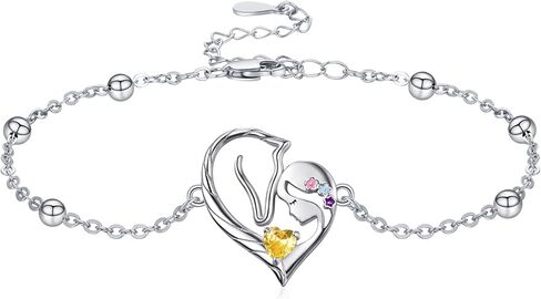 TANGPOET Horse Heart Birthstone Bracelet Jewelry Gifts for Horse Lovers Women 925 Sterling Silver Charm Link Bracelets Presents for Birthday Christmas，7"+2" Adjustable Chain in Saudi Arabia