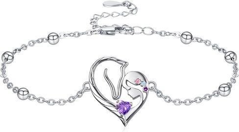 TANGPOET Horse Heart Birthstone Bracelet Jewelry Gifts for Horse Lovers Women 925 Sterling Silver Charm Link Bracelets Presents for Birthday Christmas，7"+2" Adjustable Chain in Saudi Arabia