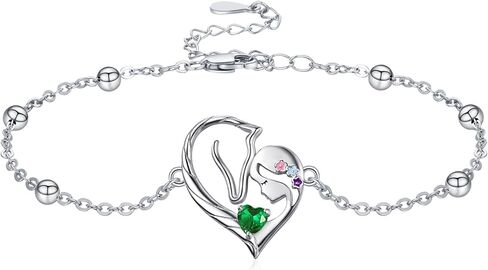 TANGPOET Horse Heart Birthstone Bracelet Jewelry Gifts for Horse Lovers Women 925 Sterling Silver Charm Link Bracelets Presents for Birthday Christmas，7"+2" Adjustable Chain in Saudi Arabia