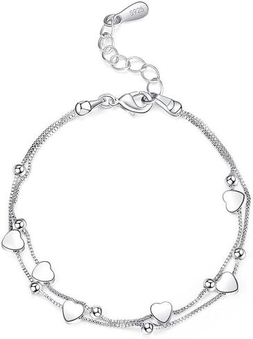 925 Sterling Silver Bracelet for Women, Love Heart Charm Chain Bangle Fashion Jewelry Gifts in Saudi Arabia