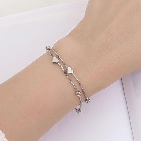 925 Sterling Silver Bracelet for Women, Love Heart Charm Chain Bangle Fashion Jewelry Gifts in Saudi Arabia
