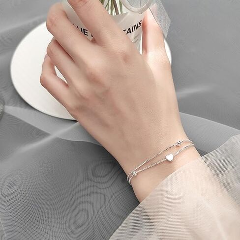 925 Sterling Silver Bracelet for Women, Love Heart Charm Chain Bangle Fashion Jewelry Gifts in Saudi Arabia