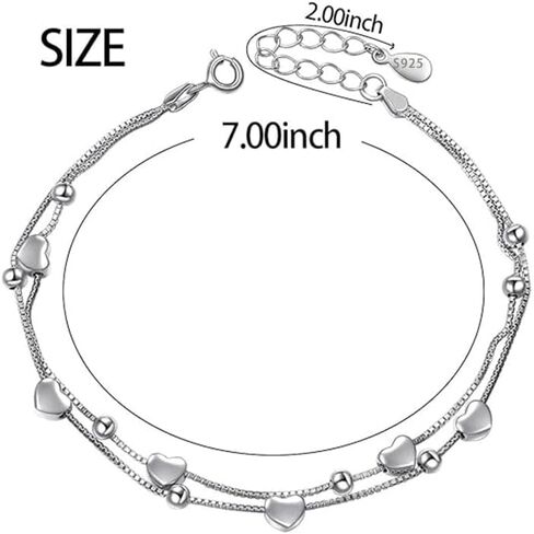 925 Sterling Silver Bracelet for Women, Love Heart Charm Chain Bangle Fashion Jewelry Gifts in Saudi Arabia