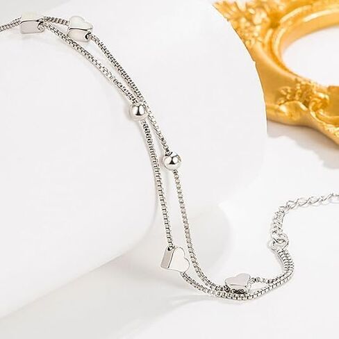925 Sterling Silver Bracelet for Women, Love Heart Charm Chain Bangle Fashion Jewelry Gifts in Saudi Arabia