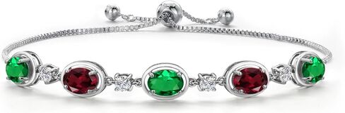 Gem Stone King 925 Sterling Silver Green Nano Emerald and Red Rhodolite Garnet Bracelet For Women | 3.60 Cttw | Gemstone May Birthstone | Oval 7X5MM | Fully Adjustable 9 Inch in Saudi Arabia