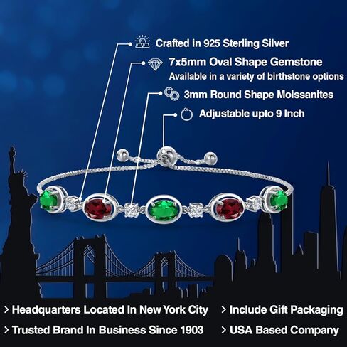 Gem Stone King 925 Sterling Silver Green Nano Emerald and Red Rhodolite Garnet Bracelet For Women | 3.60 Cttw | Gemstone May Birthstone | Oval 7X5MM | Fully Adjustable 9 Inch in Saudi Arabia