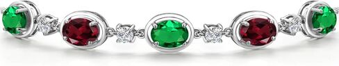 Gem Stone King 925 Sterling Silver Green Nano Emerald and Red Rhodolite Garnet Bracelet For Women | 3.60 Cttw | Gemstone May Birthstone | Oval 7X5MM | Fully Adjustable 9 Inch in Saudi Arabia