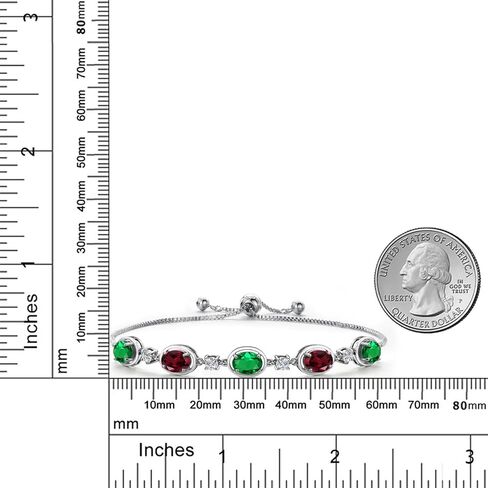 Gem Stone King 925 Sterling Silver Green Nano Emerald and Red Rhodolite Garnet Bracelet For Women | 3.60 Cttw | Gemstone May Birthstone | Oval 7X5MM | Fully Adjustable 9 Inch in Saudi Arabia