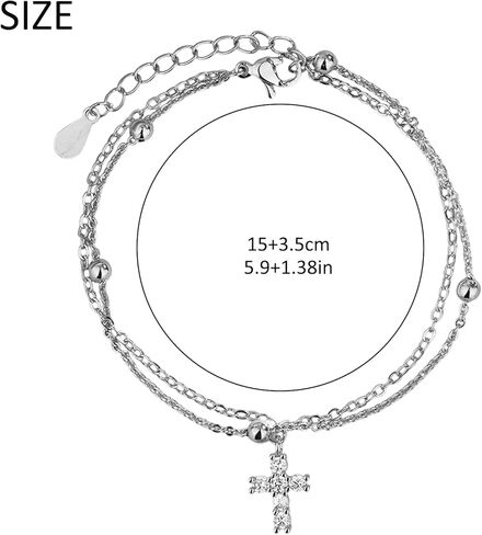 925 Sterling Silver Bracelets for Women Silver Rhinestone Cross Bracelets Layered Chain Bracelet Fashion Jewelry Gifts in Saudi Arabia