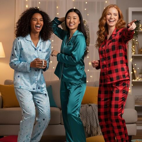 Just Love Satin Pajama Set for Women – Long Sleeve Button Down Womens Pajama Sets – Soft Loungewear & Sleepwear Sizes (S-3X) in Saudi Arabia