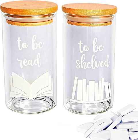 Jxueych Pair of To Be Read and To Be Shelved Jars, with 100 Pieces Blank Miniature Books Foam - TBR Jar Bookworm Gift - Book Lover - Bibliophile - Book Club - Bookshelf Decor - Bookish Decor in Saudi Arabia