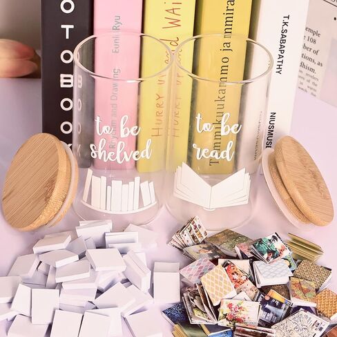 Jxueych Pair of To Be Read and To Be Shelved Jars, with 100 Pieces Blank Miniature Books Foam - TBR Jar Bookworm Gift - Book Lover - Bibliophile - Book Club - Bookshelf Decor - Bookish Decor in Saudi Arabia