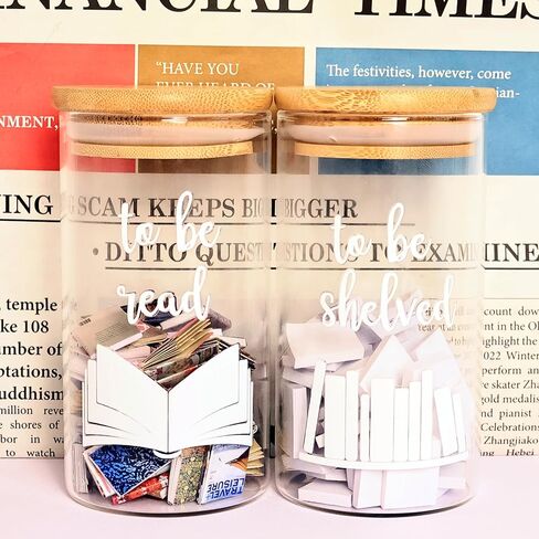 Jxueych Pair of To Be Read and To Be Shelved Jars, with 100 Pieces Blank Miniature Books Foam - TBR Jar Bookworm Gift - Book Lover - Bibliophile - Book Club - Bookshelf Decor - Bookish Decor in Saudi Arabia