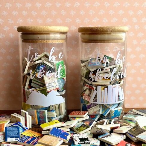 Jxueych Pair of To Be Read and To Be Shelved Jars, with 100 Pieces Blank Miniature Books Foam - TBR Jar Bookworm Gift - Book Lover - Bibliophile - Book Club - Bookshelf Decor - Bookish Decor in Saudi Arabia