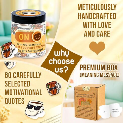 Coffee Lover Gifts for Women, Men - Emotional Support Coffee - Stress Relief Gifts for Coworkers, Barista, Friends, Boss - 60 Daily Positive Affirmation Cards Jar - Desk Decorations in Kuwait