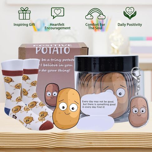 Positive Potato Jar 60 Daily Affirmation Cards Potato Socks & Key Chain For Women Friends Mom Girls Christmas Gifts Xmas Stocking Stuffers Trendy Stuff Birthday Gifts Teacher Gift Ideas Support Potato in Saudi Arabia