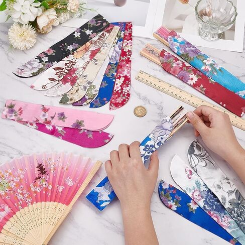 NBEADS 15 Pcs Folding Hand Fan Bag, Silk Folding Chinese Hand Fan Bags Folding Fan Pouch Japanese Hand Fan Cover Silk Pouches Bag for Dance Hand Held Fan, 9.13x1.81x0.01inch in Saudi Arabia
