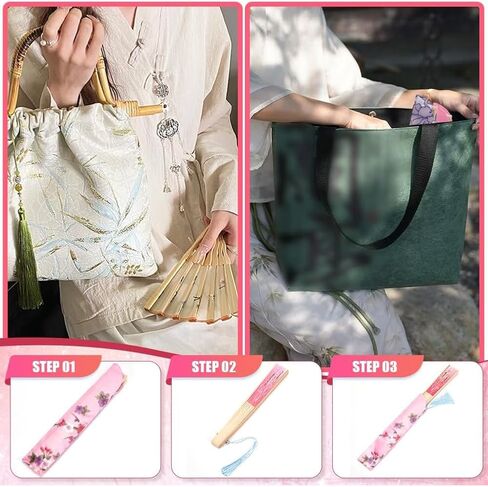 NBEADS 15 Pcs Folding Hand Fan Bag, Silk Folding Chinese Hand Fan Bags Folding Fan Pouch Japanese Hand Fan Cover Silk Pouches Bag for Dance Hand Held Fan, 9.13x1.81x0.01inch in Saudi Arabia